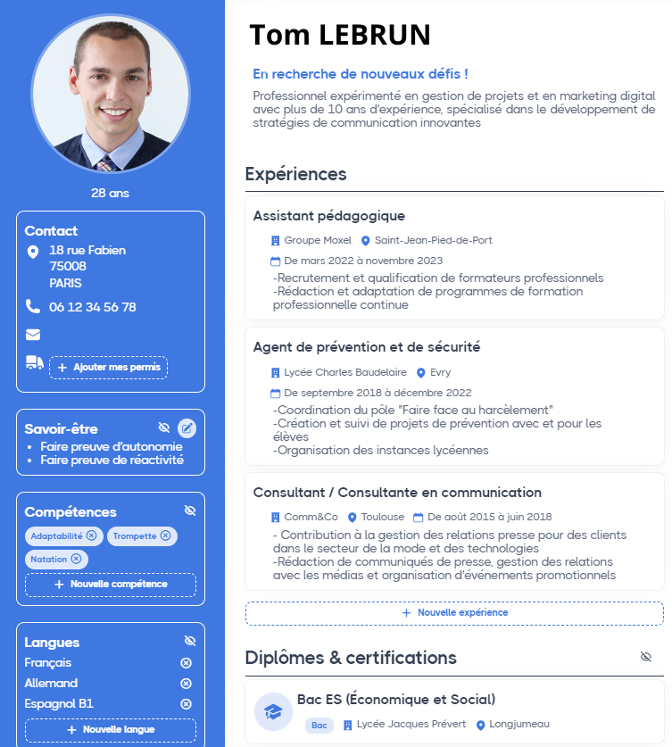 Générateur de CV France Carrière